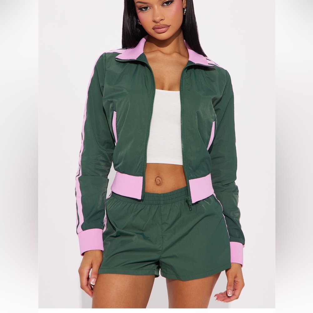Fashion Nova Green and Pink Athletic Shorts